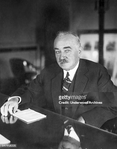 Portrait of America's chocolate king, Milton S Hershey, who just set up a $60 million trust fund for the benefit of orphan boys, Hershey,...