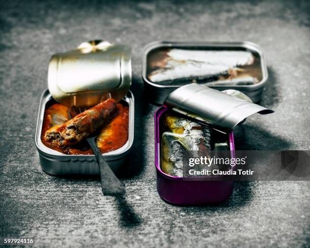 canned sardines - preserved food stock pictures, royalty-free photos & images