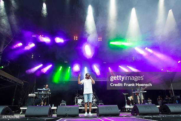 German rapper KC Rebell performs live in support of Kool Savas during a concert at the Zitadelle Spandau on August 26, 2016 in Berlin, Germany.