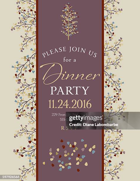 elegant fall dinner party invitation template - dinner invitation stock illustrations