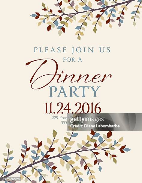illustrations, cliparts, dessins animés et icônes de modèle d’invitation au dîner d’automne élégant - repas entre amis