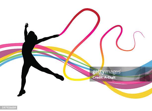 ilustraciones, imágenes clip art, dibujos animados e iconos de stock de flujo de rendimiento de gimnasta - rhythmic gymnastics