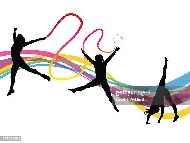 ballet rhythm - ribbon routine rhythmic gymnastics stock illustrations