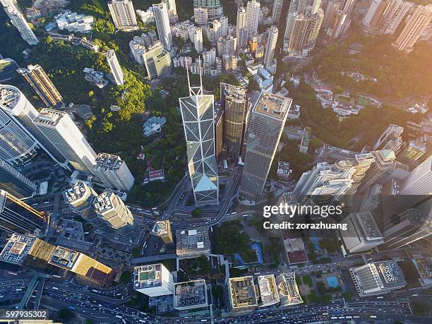 aerial view of hong kong downtown district - in central stock pictures, royalty-free photos & images