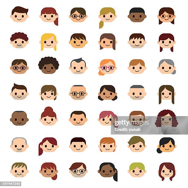 smiling people icons - large group of people stock illustrations