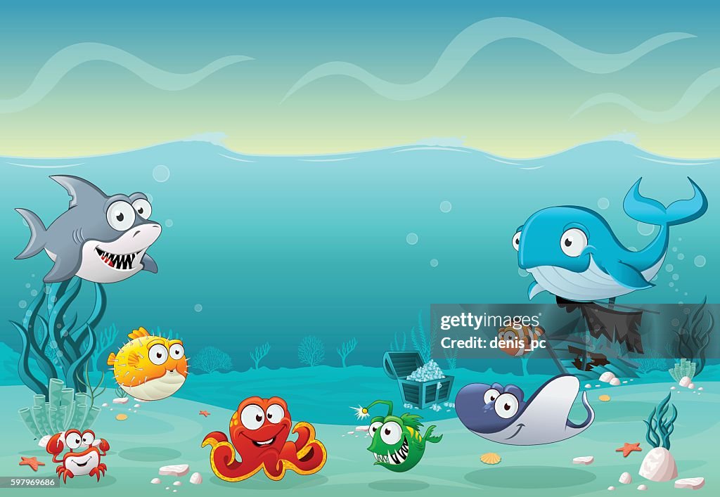 Peces De Dibujos Animados Bajo El Mar Ilustración de stock - Getty Images