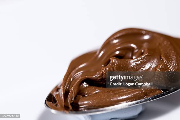 chocolate on spoon - chocolate pudding foto e immagini stock