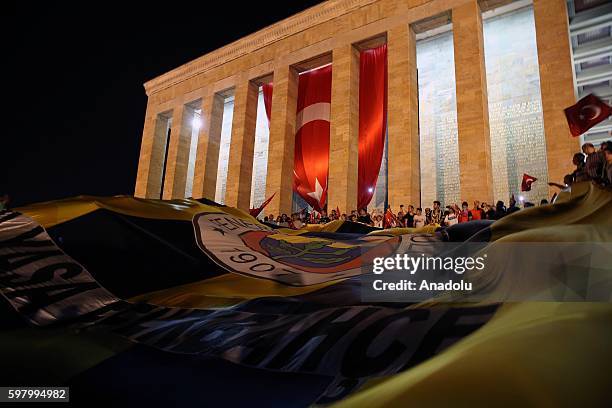 People arrive at Anitkabir, Mausoleum of Turkish Republic's founder Mustafa Kemal Ataturk during a parade, celebrating the 94th Anniversary of...
