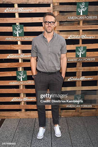 Ryan Reynolds celebrates One Tree Initiative with Eddie Bauer and American Forests on August 30, 2016 in New York City.