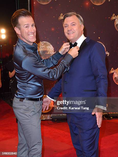 Anton du Beke and Ed Balls arrive for the Red Carpet Launch of 'Strictly Come Dancing 2016' at Elstree Studios on August 30, 2016 in Borehamwood,...