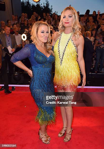 Anastacia and Laura Whitmore arrive for the Red Carpet Launch of 'Strictly Come Dancing 2016' at Elstree Studios on August 30, 2016 in Borehamwood,...