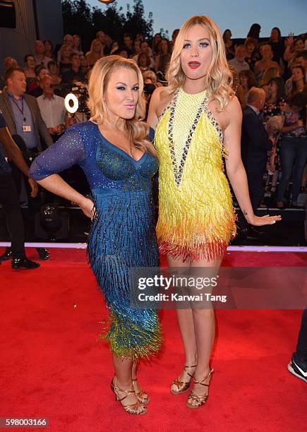 Anastacia and Laura Whitmore arrive for the Red Carpet Launch of 'Strictly Come Dancing 2016' at Elstree Studios on August 30, 2016 in Borehamwood,...