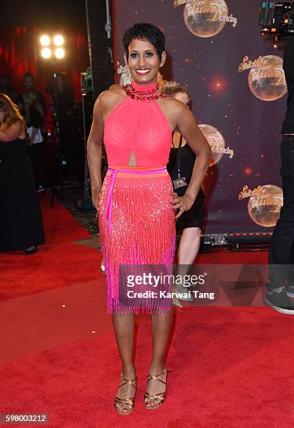 Naga Muchetty arrives for the Red Carpet Launch of 'Strictly Come Dancing 2016' at Elstree Studios on August 30, 2016 in Borehamwood, England.