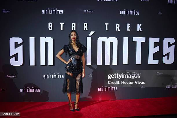 American actress Zoe Saldana poses during the Mexican premier of 'Star Trek Beyond' at Cinemex Antara on August 30, 2016 in Mexico City, Mexico.