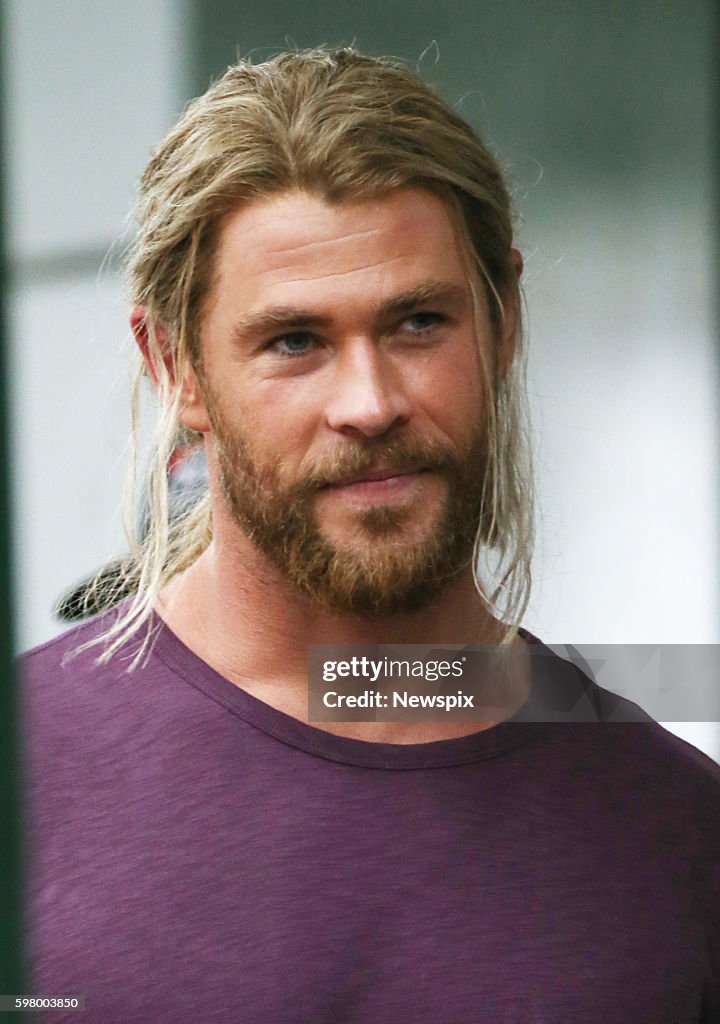 Actor Chris Hemsworth takes a break during filming 'Thor: Ragnarok'... News  Photo - Getty Images