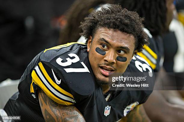 Jordan Dangerfield of the Pittsburgh Steelers on the sidelines during a preseason game against the New Orleans Saints at Mercedes-Benz Superdome on...