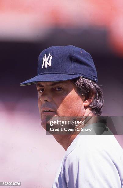 Lou Piniella of the New York Yankees circa 1984 in a game against the Los Angeles Angels at the Big A in Anahiem, California.