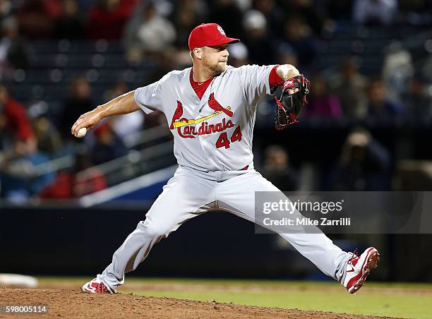 Pitcher Trevor Rosenthal of the St. Louis Cardinals throws a pitch during the game against the Atlanta Braves at Turner Field on April 8, 2016 in...