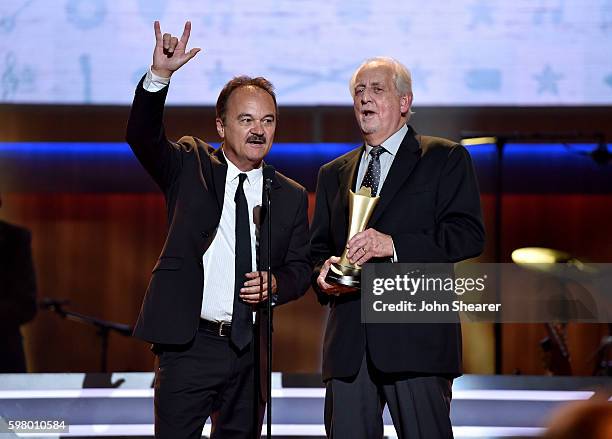 Singers Jimmy Fortune and Don Reid from musical group The Statler Brothers perform onstage during the 10th Annual ACM Honors at the Ryman Auditorium...