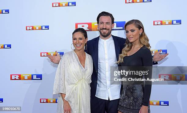 Nazan Eckes, Jan Koeppen and Sophia Thomalla attend photocall of RTL Program 2016/17 presentation at the REE Location on August 30, 2016 in Hamburg,...