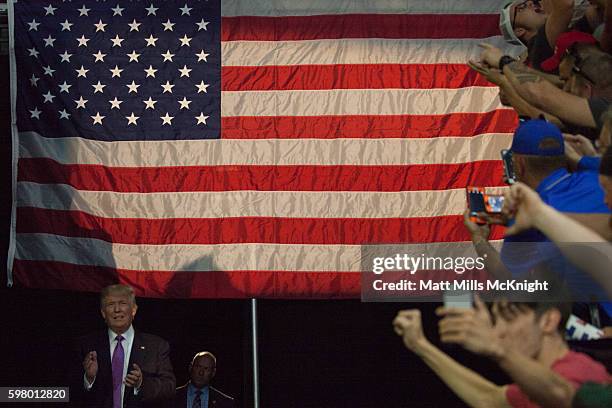 Donald Trump arrives to a campaign rally on August 30, 2016 in Everett, Washington. Trump addressed immigration issues on the same night that his...