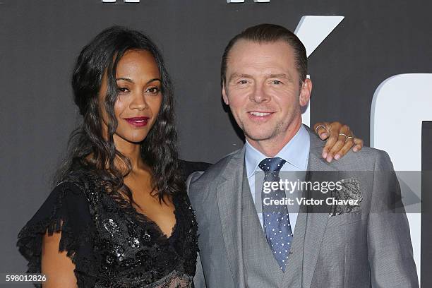 Actress Zoe Saldana and Actor Simon Pegg attend the premiere of the Paramount Pictures title "Star Trek Beyond" at Cinemex Antara Polanco on August...