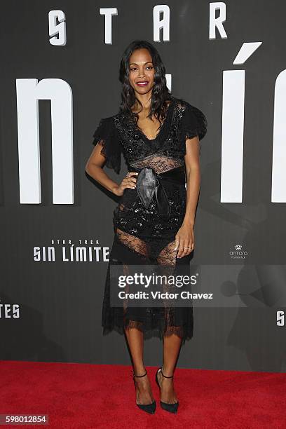 Actress Zoe Saldana attends the premiere of the Paramount Pictures title "Star Trek Beyond" at Cinemex Antara Polanco on August 30, 2016 in Mexico...