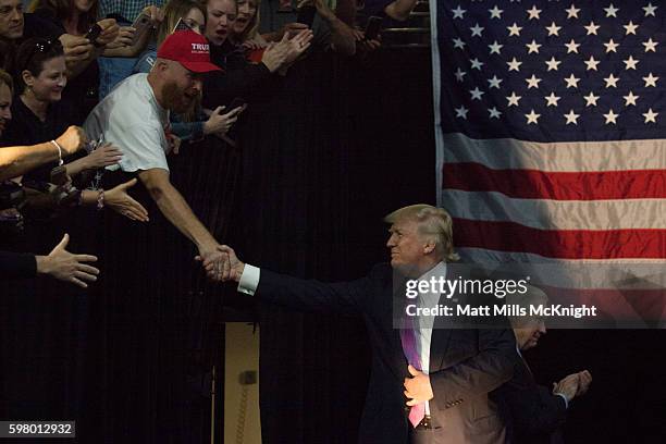 Donald Trump arrives to a campaign rally on August 30, 2016 in Everett, Washington. Trump addressed immigration issues on the same night that his...