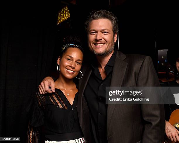 Singer-songwriters Alicia Keys and Blake Shelton attend the 10th Annual ACM Honors at the Ryman Auditorium on August 30, 2016 in Nashville, Tennessee.