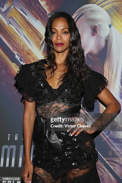 Actress Zoe Saldana attends the premiere of the Paramount Pictures title "Star Trek Beyond" at Cinemex Antara Polanco on August 30, 2016 in Mexico...