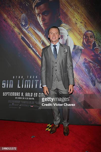 Actor Simon Pegg attends the premiere of the Paramount Pictures title "Star Trek Beyond" at Cinemex Antara Polanco on August 30, 2016 in Mexico City,...