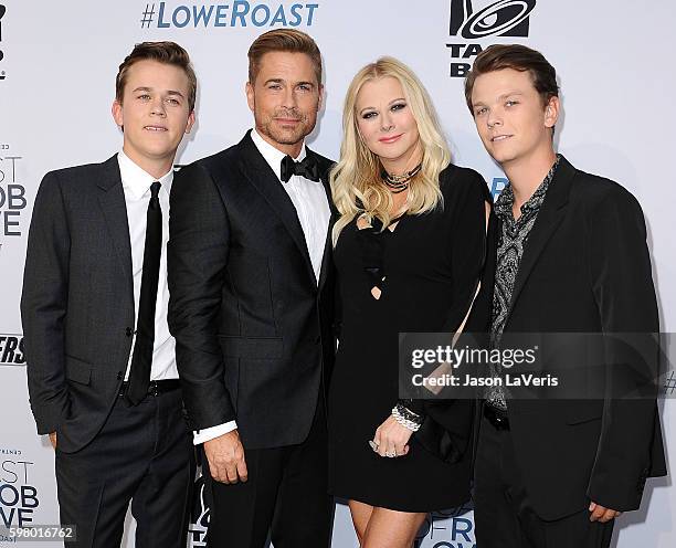 John Owen Lowe, honoree Rob Lowe, Sheryl Berkoff and Matthew Edward Lowe attend the Comedy Central Roast of Rob Lowe at Sony Studios on August 27,...