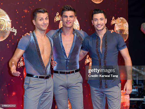 Pasha Kovalev, Aljaz Skorjanec and Giovanni Pernice arrive for the Red Carpet Launch of 'Strictly Come Dancing 2016' at Elstree Studios on August 30,...