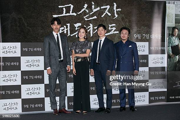 South Korean actors Cha Seung-Won, Shin Dong-Mi, Yu Jun-Sang and Kim In-Kwon attend the press screening for "The Map Against The World" on August 30,...