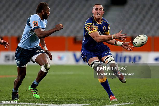 Sione Teu of Otago passes the ball during the round three Mitre 10 Cup match between Otago and Northland at Forsyth Barr Stadium on August 31, 2016...