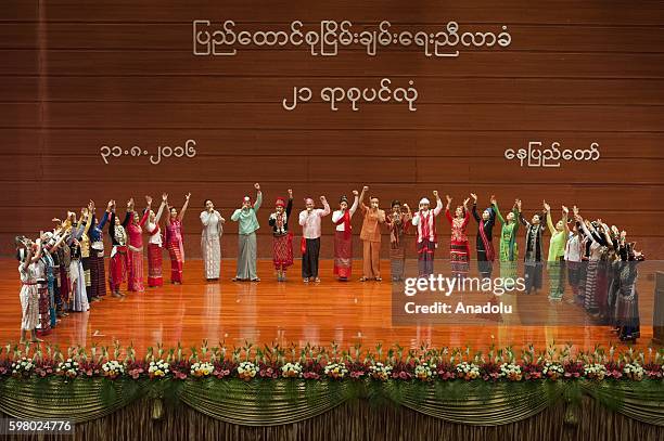 Performers perform traditional dance during the opening of the conference the Union Peace Conference - 21st century Panglong in Naypyitaw, Myanmar on...
