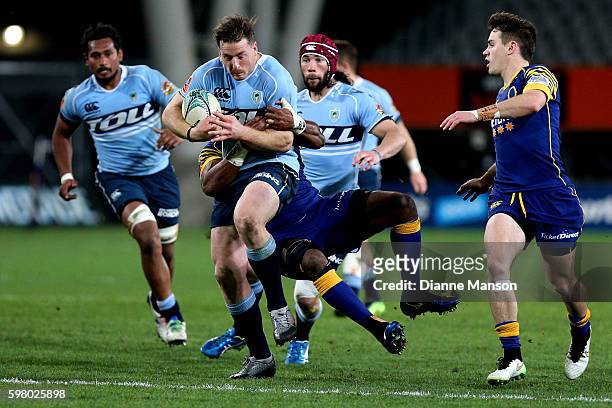 Jordan Hyland of Northland on the charge during the round three Mitre 10 Cup match between Otago and Northland at Forsyth Barr Stadium on August 31,...