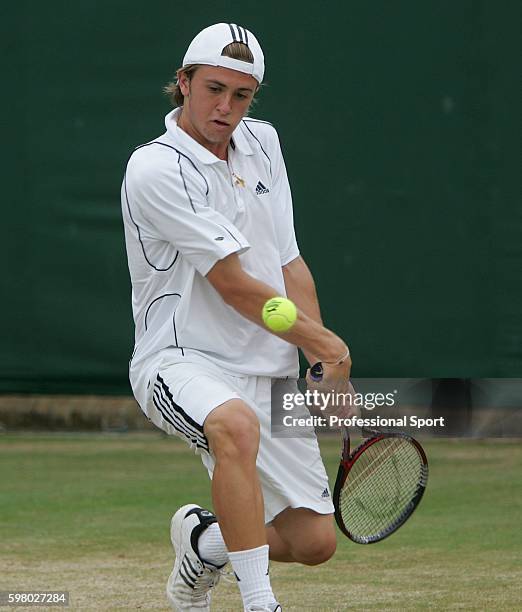 Tim Smyzczek of the United States in action during the Wimbledon Lawn Tennis Championship on June 30th, 2005 at the All England Lawn Tennis and...