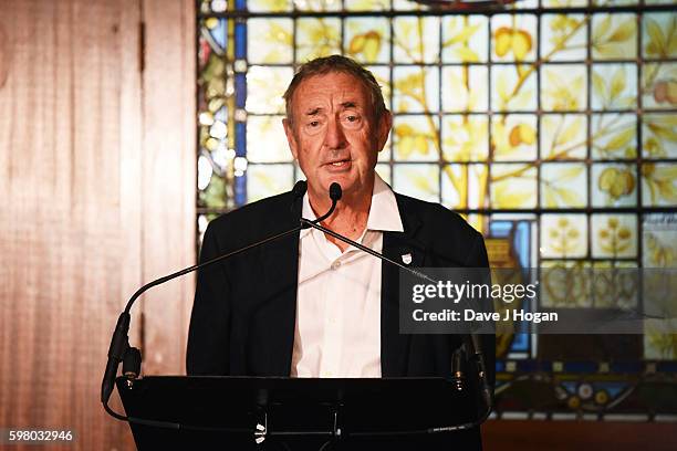 Nick Mason speaks during the announcement of "Their Mortal Remains" a Pink Floyd exhibition on from 13 May to 1 October 2017 at The V&A on August 31,...