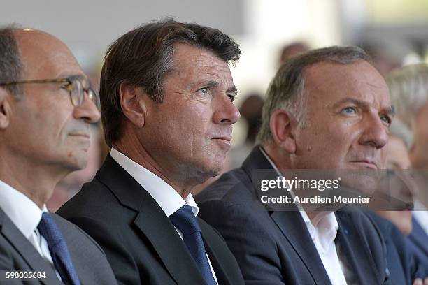 French politician Eric Woerth , President of the Regional Council of Provence-Alpes-Cte d'Azur, Christian Estrosi and Pierre Gattaz , President of...