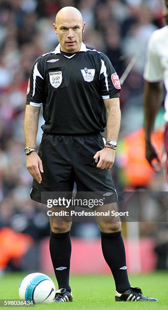 Referee Howard Webb in action during the Barclays Premier League match between Liverpool and Arsenal at Anfield on October 28, 2007 in Liverpool,...