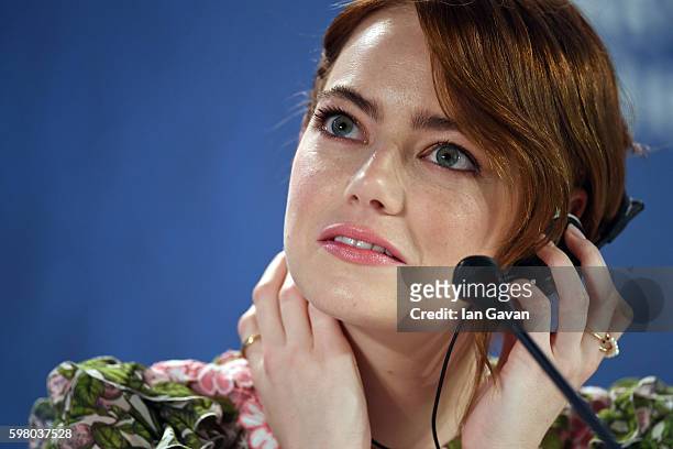 Emma Stone attends the press conference for 'La La Land' during the 73rd Venice Film Festival at on August 31, 2016 in Venice, Italy.