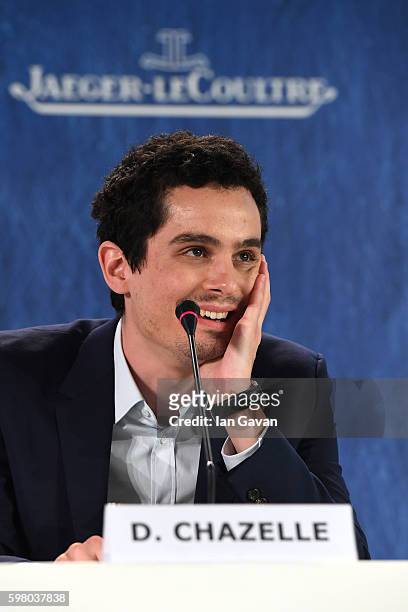 Director and screenwriter, Damien Chazelle wearing a Jaeger-LeCoultre watch attends the 'La La Land' press conference during the 73rd Venice Film...