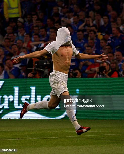 Igor Denisov of Zenit St Petersburg celebrates the opening goal during the UEFA Cup Final between Zenit St Petersburg and Glasgow Rangers at the City...