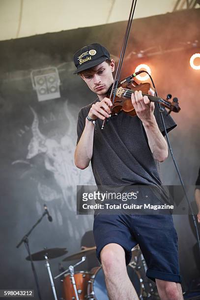 Violinist Sam Little of English post-rock group Talons performing live on stage at ArcTanGent Festival in Somerset, on August 22, 2015.