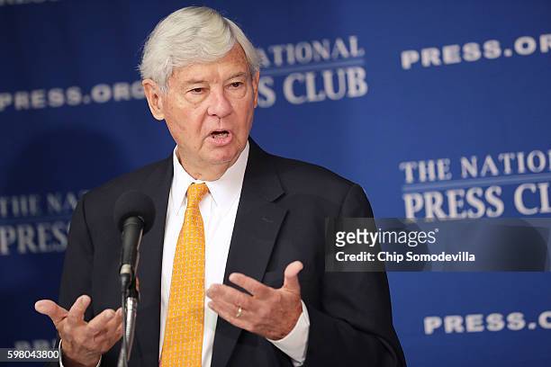 Former U.S. Senator Bob Graham talks to reporters about a recently released section of the 2002 House Intelligence Committee inquiry into the attacks...