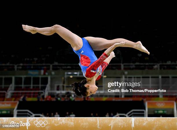 Seda Tutkhalian of Russia on the beam during the Women's qualification for Artistic Gymnastics on Day 2 of the Rio 2016 Olympic Games at the Rio...