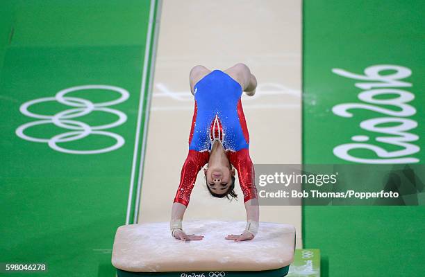 Daria Spiridonova of Russia on the vault during the Women's qualification for Artistic Gymnastics on Day 2 of the Rio 2016 Olympic Games at the Rio...