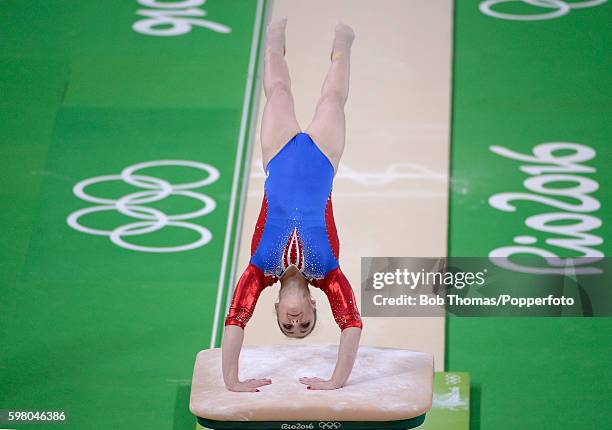 Aliya Mustafina of Russia on the vault during the Women's qualification for Artistic Gymnastics on Day 2 of the Rio 2016 Olympic Games at the Rio...