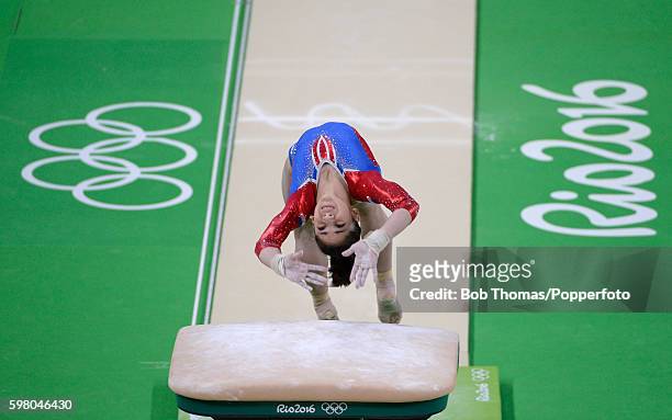 Seda Tutkhalian of Russia on the vault during the Women's qualification for Artistic Gymnastics on Day 2 of the Rio 2016 Olympic Games at the Rio...